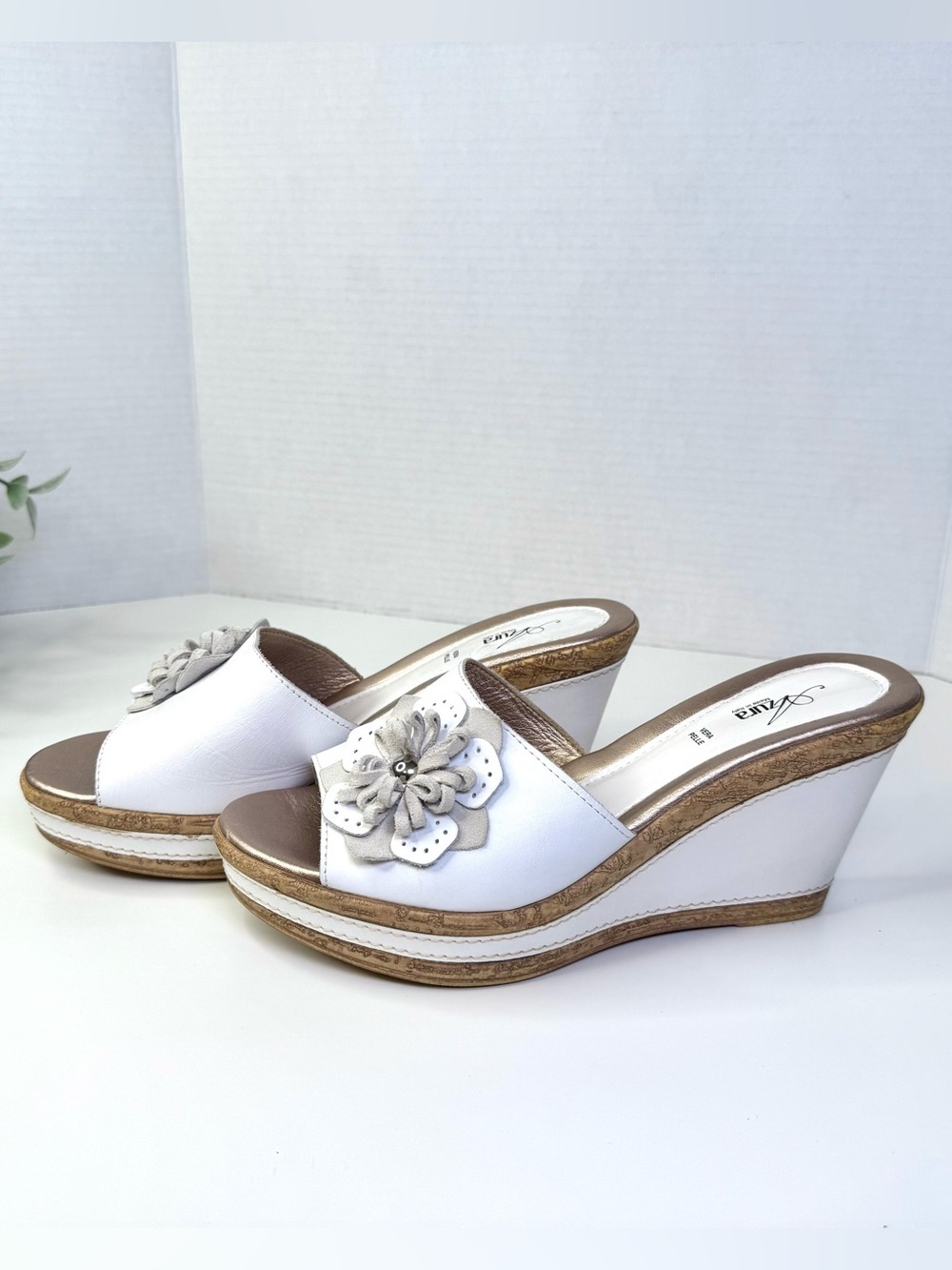 Azura by Spring Step Women's Narcisse Slide White with Flower Embellishment 41
